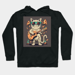 cat playing guitar for pizza Hoodie